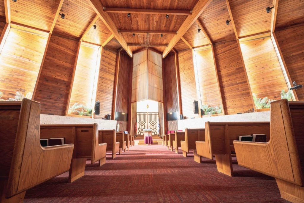 Temple Sinai's sanctuary, viewed from the center aisle